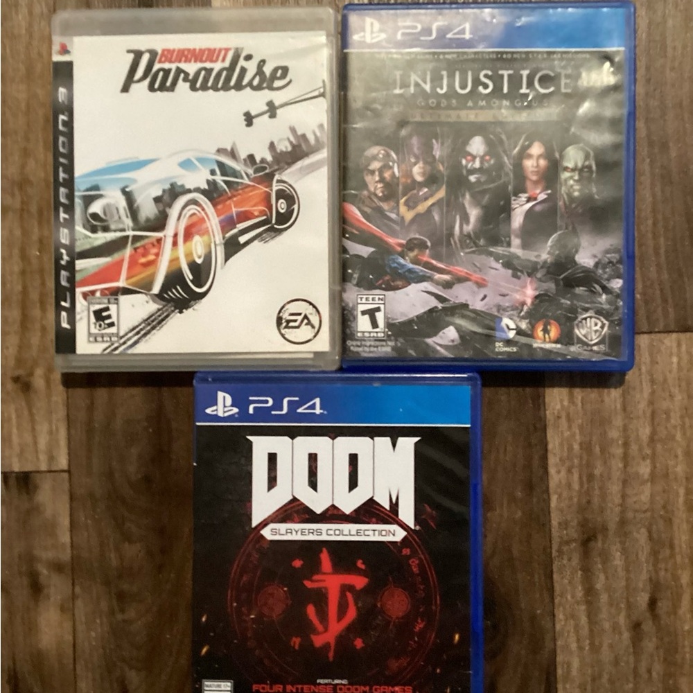 Sony Video Game Bundle - Burnout Paradise, Injustice, DOOM